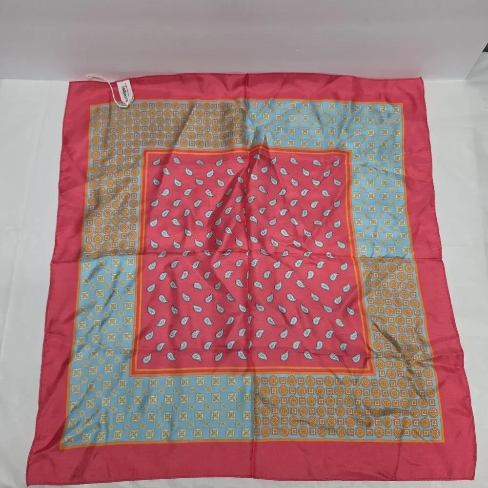 NWOT Talbots Hot Pink Blue Paisley 100% Silk Square Scarf 21